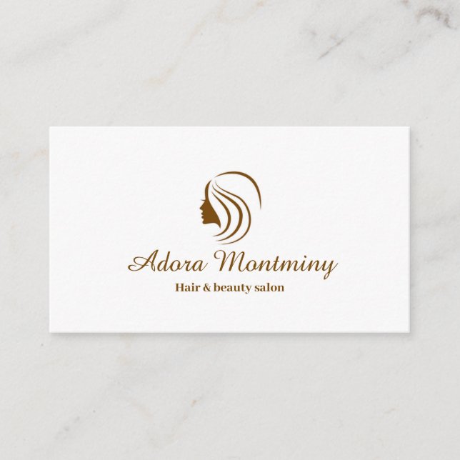 White & Brown Simple Minimal Hair & Beauty Salon Business Card (Front)
