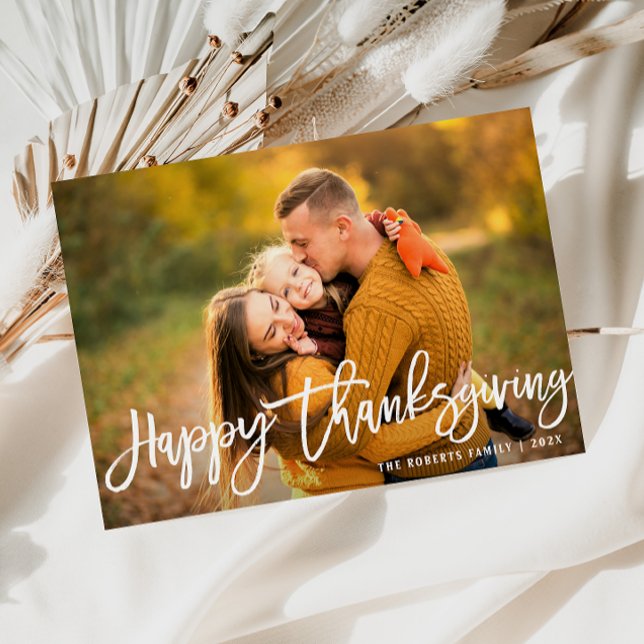White brush hand written script thanksgiving holiday card (Creator Uploaded)