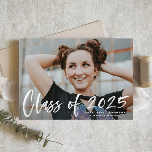 White Brush Lettering 2025 Photo Graduation Announcement Postcard