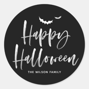White Brush Lettering Happy Halloween Thank You Classic Round Sticker