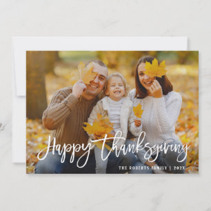 White brush lettering happy thanksgiving holiday card