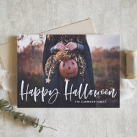 White Brush Lettering Overlay Happy Halloween Card