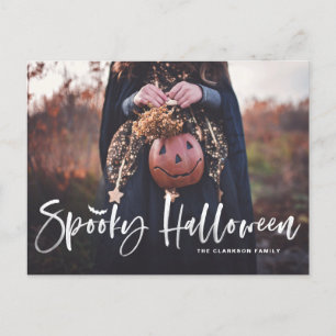 White Brush Lettering Overlay Spooky Halloween Holiday Postcard