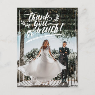 White Brush Script Twigs Thank You Wedding Photo Announcement Postcard