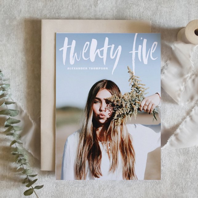 White Brush Typography Graduation Invitation (Customizable class of 2025 photo graduation invitation featuring rustic lettering. )