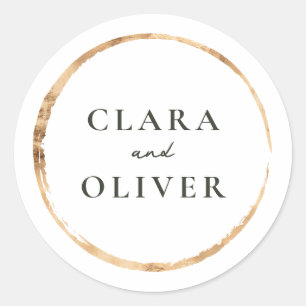 White Brushed Gold Circle Ring Wedding Classic Round Sticker