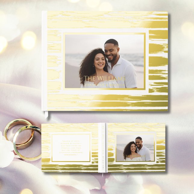 White Brushstrokes Foil Wedding Guestbook Beach (Creator Uploaded)