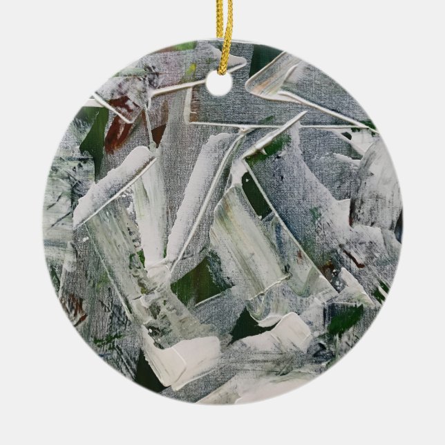 White Brushstrokes-Hand Painted Rustic Wabi Sabi Ceramic Ornament (Front)