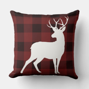 White Buck Buffalo Plaid Pattern Rustic Christmas Cushion