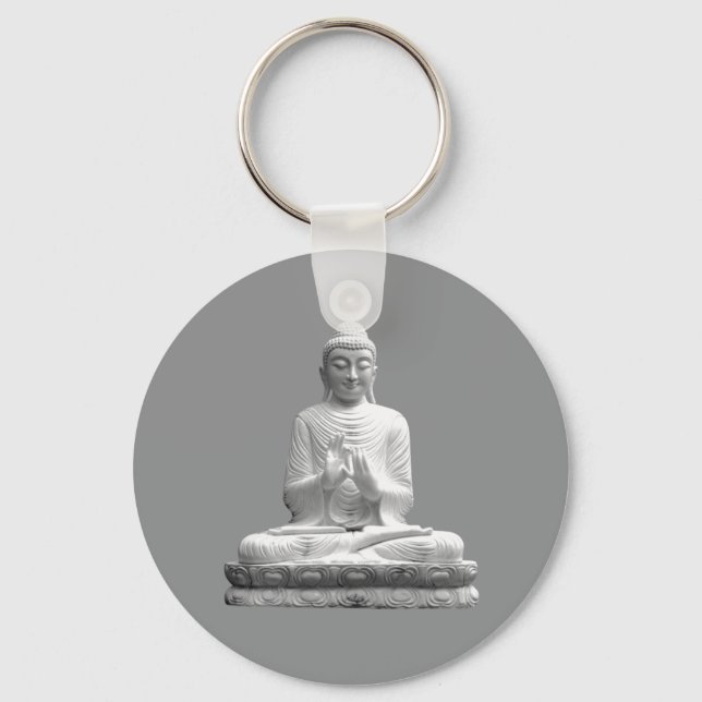 White Buddha Statue Key Ring (Front)
