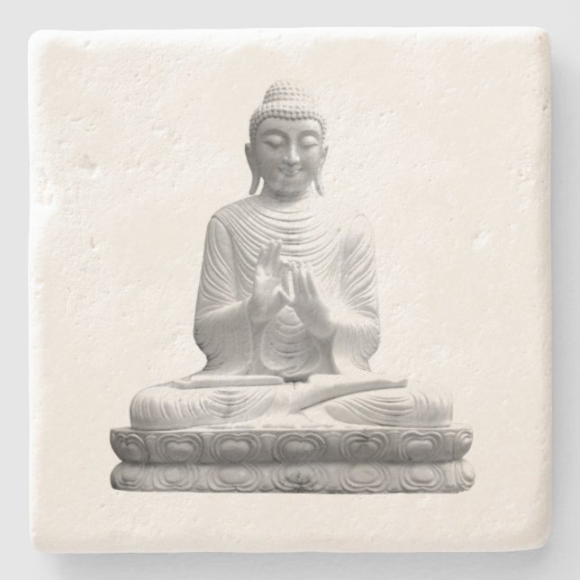 White Buddha Statue Stone Coaster (Front)