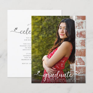 White Budget Photo Graduation Grey Script Invite