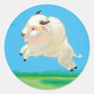 White buffalo art fun happy leaping bison painting classic round sticker