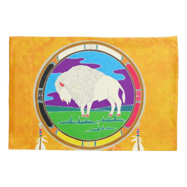 White Buffalo Native American Pillowcase (Back)