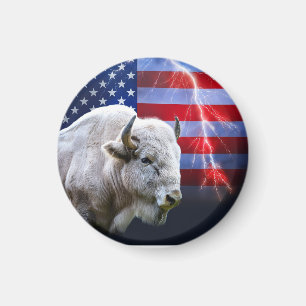 White Buffalo With An American Flag And Lightning Magnet