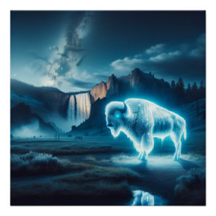 White Buffalo Yellowstone Park Art Poster
