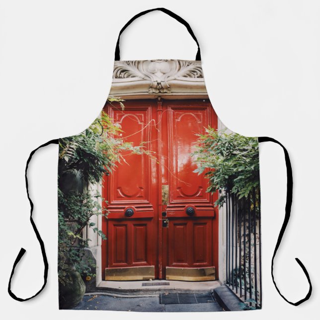 WHITE BUILDING SHOWING CLOSED RED WOODEN DOOR APRON (Front)