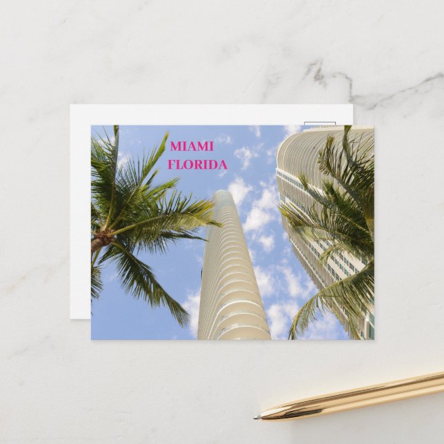 White buildings palm trees  Miami Florida travel  Postcard (Front/Back In Situ)
