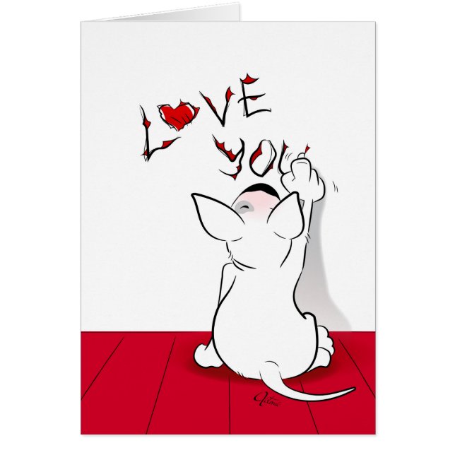 White Bull Terrier Cartoon Card "Love you" (Front)