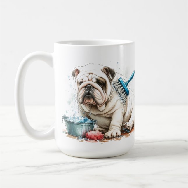 White Bulldog Bath  Christmas Coffee Mug Cup (Left)