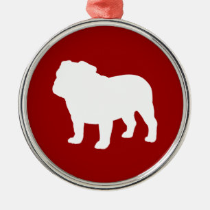 White Bulldog Silhouette on Red (Customisable) Metal Ornament