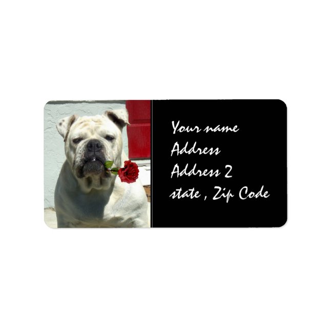 White Bulldog with rose Label (Front)