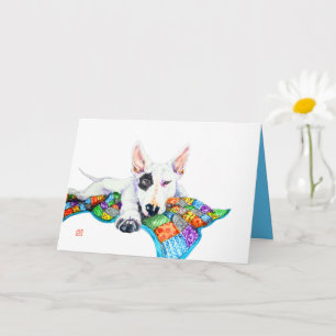 White Bullterrier on Patchwork - Art Card