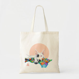 White Bullterrier on Patchwork - Art Tote Bag