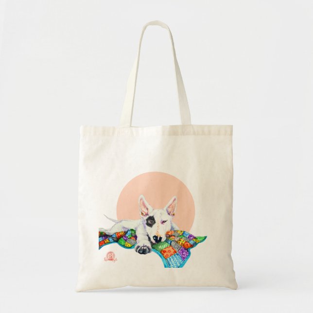 White Bullterrier on Patchwork - Art Tote Bag (Front)