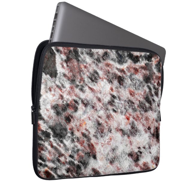 White bumpy spongy texture mix in black red stains laptop sleeve (Front Right)