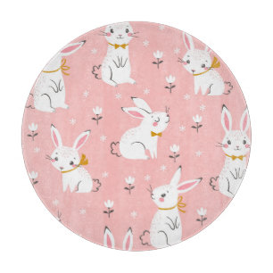 White Bunnies: Cute Floral Seamless Cutting Board