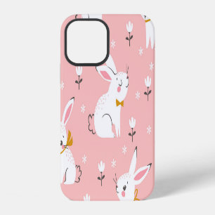 White Bunnies: Cute Floral Seamless iPhone 12 Case