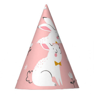 White Bunnies: Cute Floral Seamless Party Hat