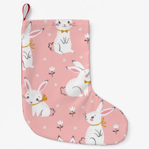 White Bunnies: Cute Floral Seamless Small Christmas Stocking