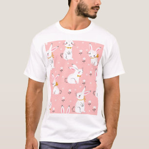 White Bunnies: Cute Floral Seamless T-Shirt