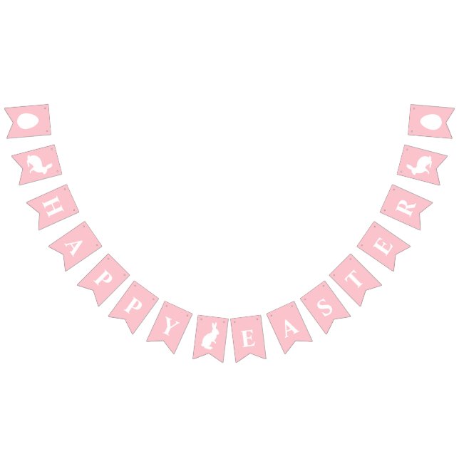 White Bunnies On Pink With Happy Easter Lettering Bunting (All)