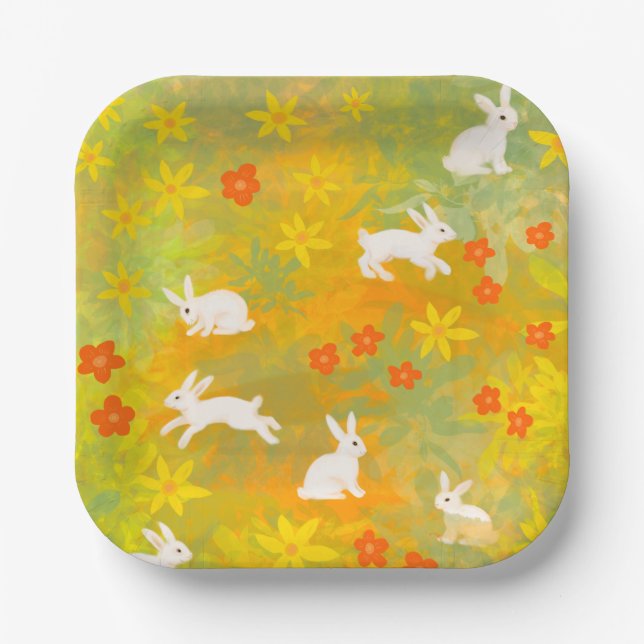 White bunnies paper plate (Front)