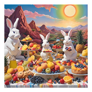 White Bunnies with Fruit Landscape Photo Print