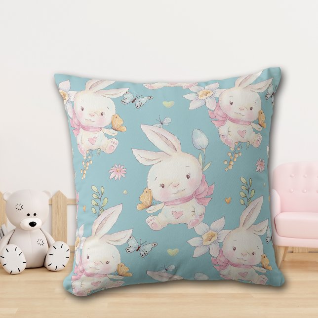 White Bunny and Butterflies Baby Nursery Cushion (Creator Uploaded)