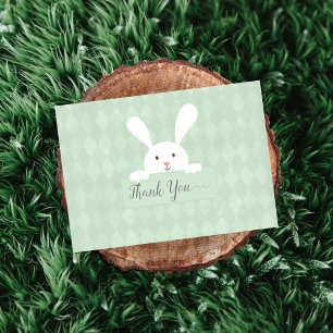 White Bunny Baby Shower Green Argyle Thank You
