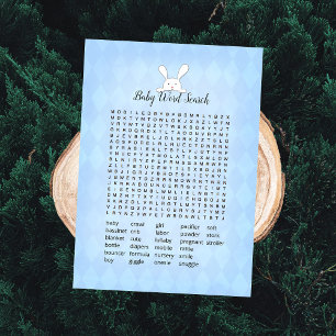 White Bunny Blue Argyle Baby Word Search Game Invitation