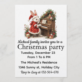 White Bunny Christmas Party Invitation