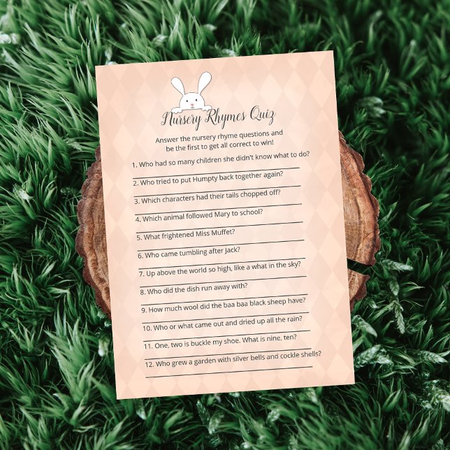 White Bunny Coral Argyle Nursery Rhymes  Game Invitation (Creator Uploaded)