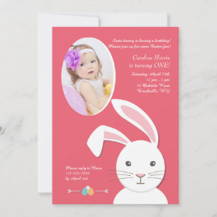 White Bunny Easter Birthday Photo Invitation