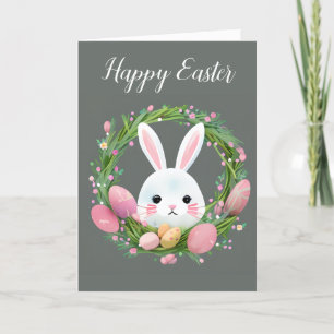 White Bunny Easter Wreath Holiday Card