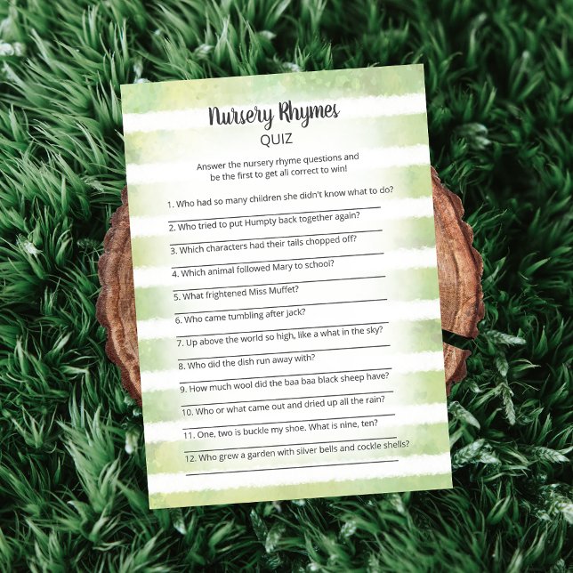 White Bunny Green Nursery Rhymes Quiz Game Invitation (Creator Uploaded)