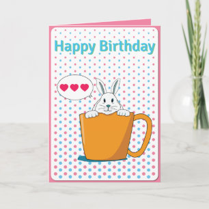 White bunny Happy Birthday Card