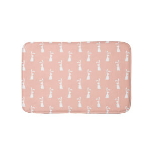 White Bunny Happy Easter Girly Pink Pastel Spring Bath Mat