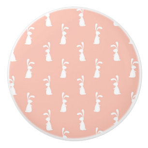 White Bunny Happy Easter Girly Pink Pastel Spring Ceramic Knob