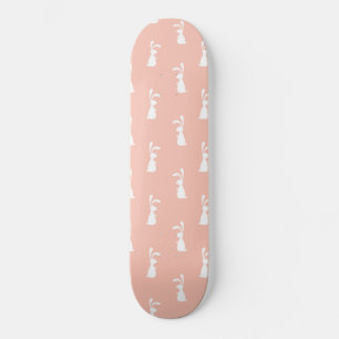 White Bunny Happy Easter Girly Pink Pastel Spring Skateboard